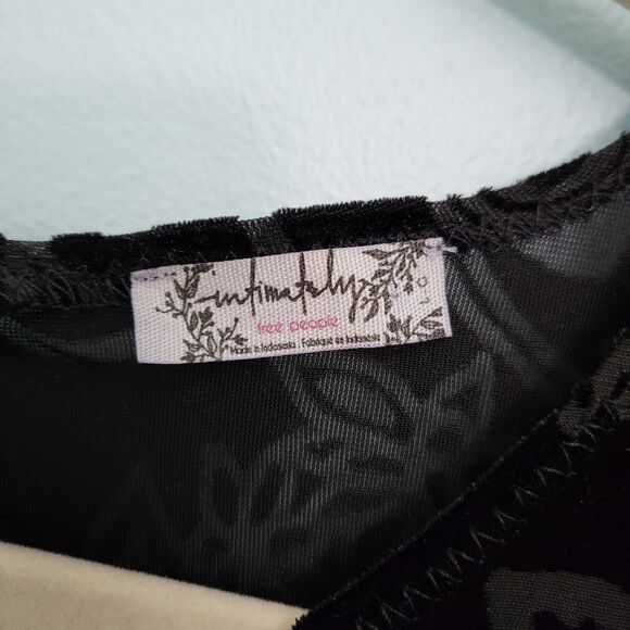 FREE PEOPLE INTIMATELY Mini Dress Womens L Black Burnout Babe Bodycon Velvet - Picture 4 of 8